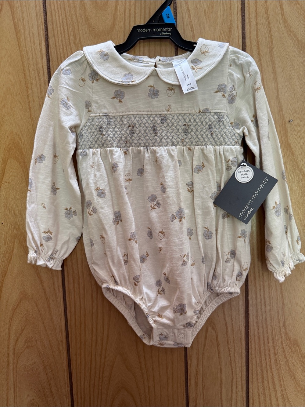 Gerber Cream Floral Long-Sleeve One-Piece‎ Bodysuit